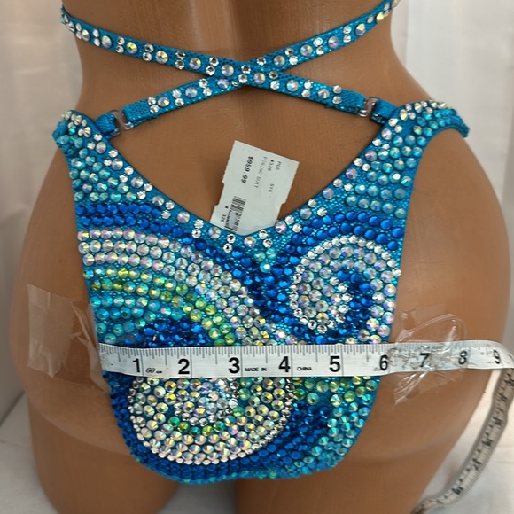 Turquoise hologram competition, figure posing suit, handmade, premade size 36B - Picture 5 of 14